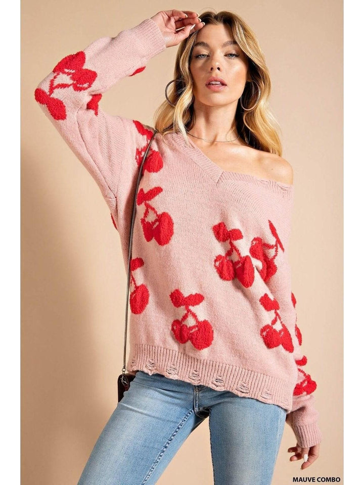 Soft Thread Pink & Red Cherry Sweater - Lolo Viv Boutique