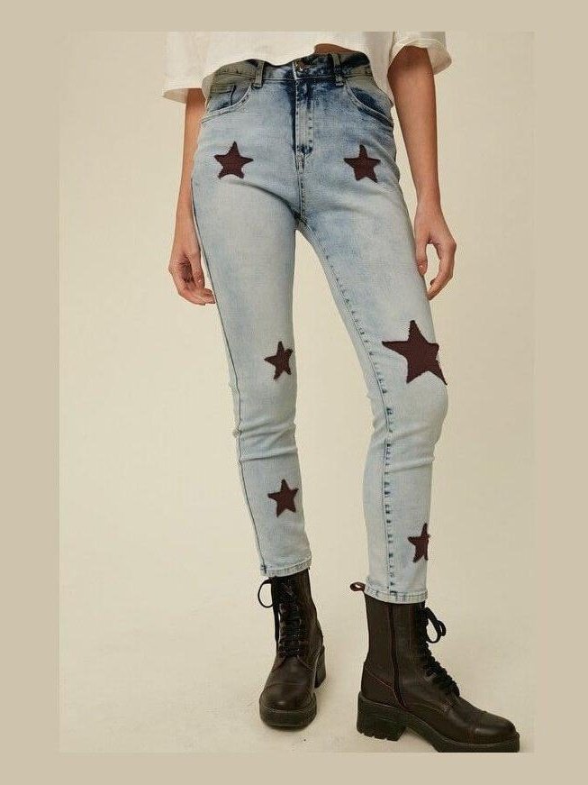 Star Quilted Stretch Denim Jean Pants