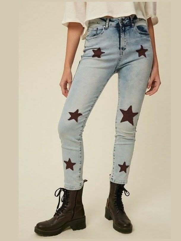 Star Quilted Stretch Denim Jean Pants