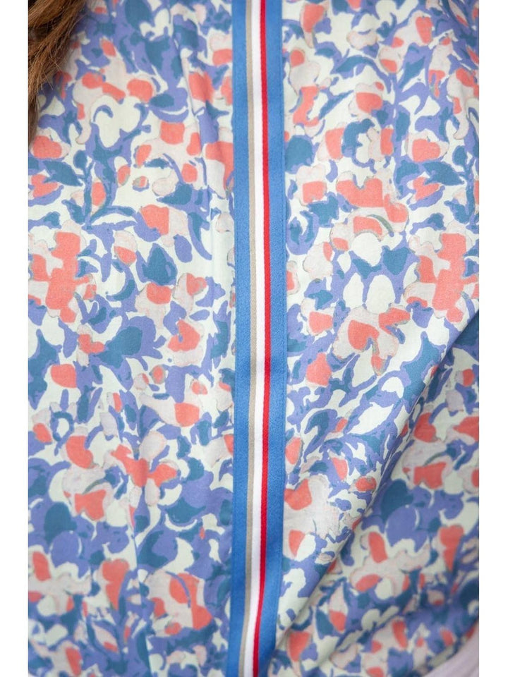 Striped Detail Ruffle Blue and Red Floral Top - Lolo Viv Boutique