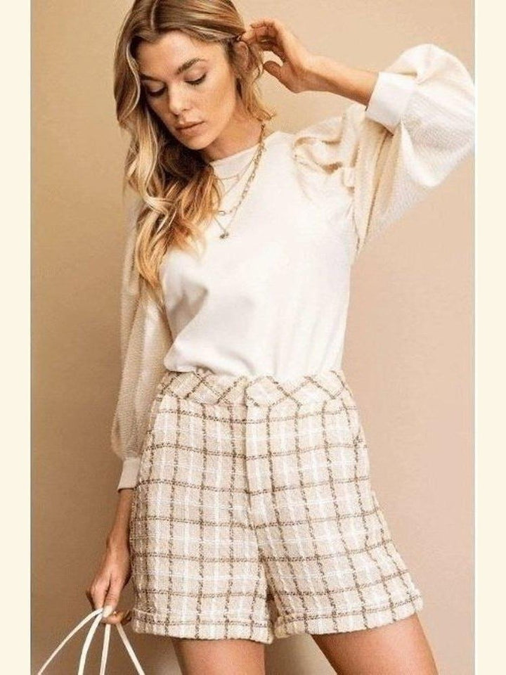 Tweed Plaid Banded Hemline Shorts with Pockets - Lolo Viv Boutique