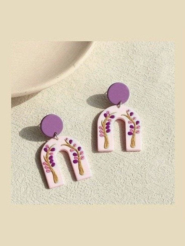 U Shaped Pink and Purple Flower Earrings - Lolo Viv Boutique