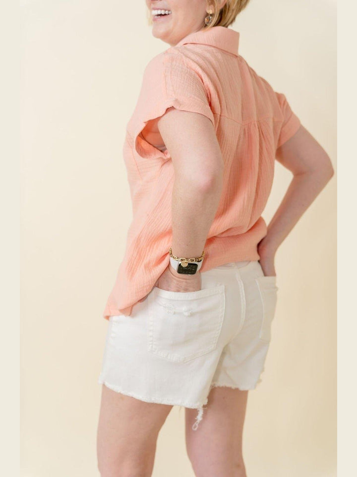 White Button Fly Frayed Denim Shorts - Lolo Viv Boutique