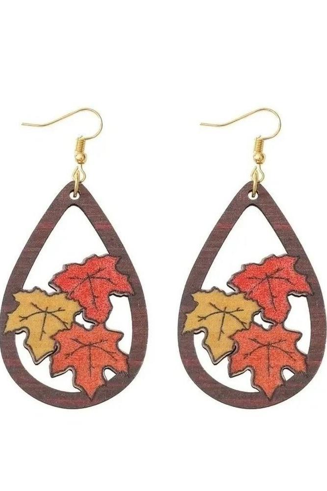Wooden Fall Leaf Earrings - Lolo Viv Boutique