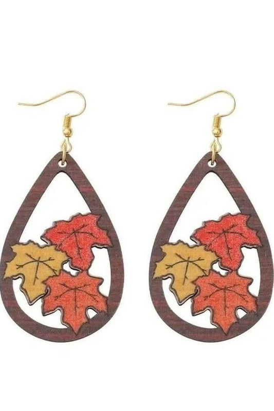 Wooden Fall Leaf Earrings - Lolo Viv Boutique