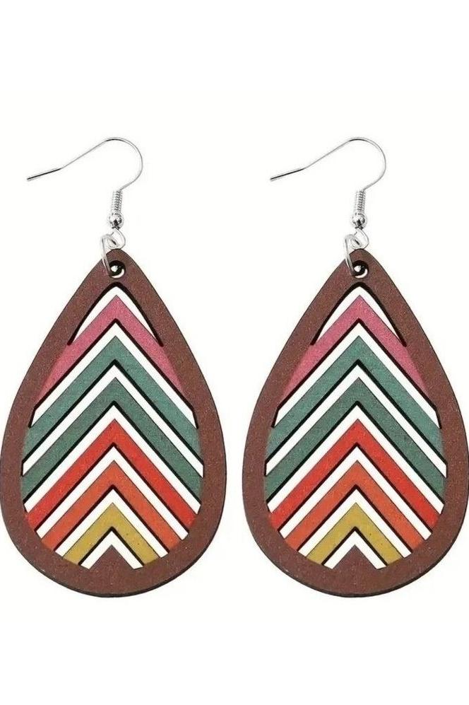 Wooden Rainbow Water Drop Earrings - Lolo Viv Boutique