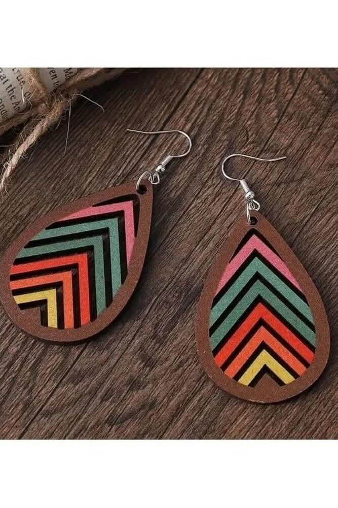 Wooden Rainbow Water Drop Earrings - Lolo Viv Boutique