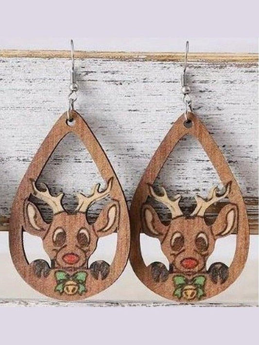 Wooden Rudolph the Red Nosed Reindeer Earrings - Lolo Viv Boutique