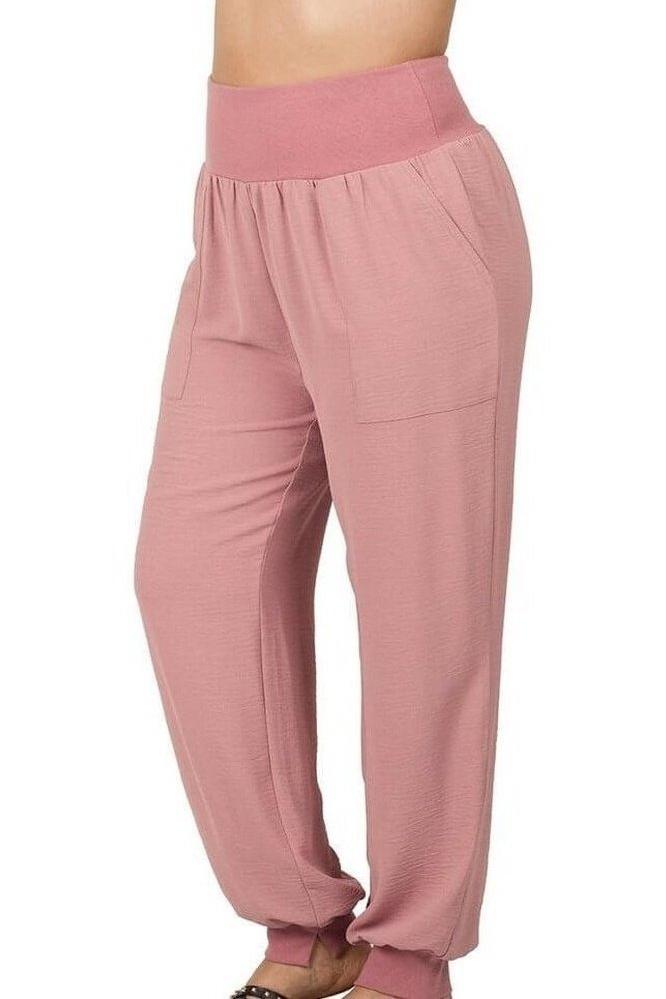 Curvy Woven Airflow Wide Waistband Jogger Pants