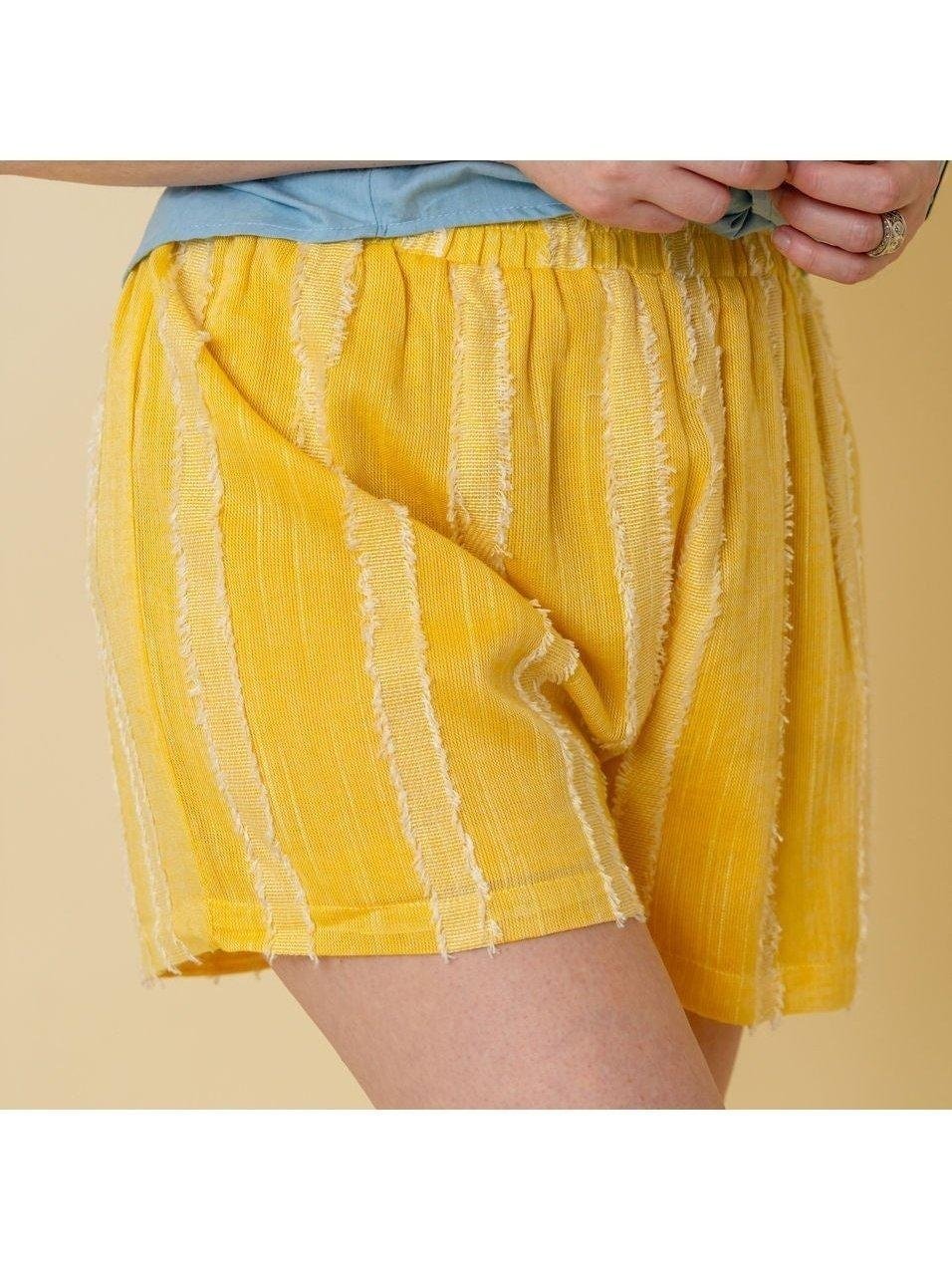 Yellow and White Striped Elastic Waist Shorts - Lolo Viv Boutique