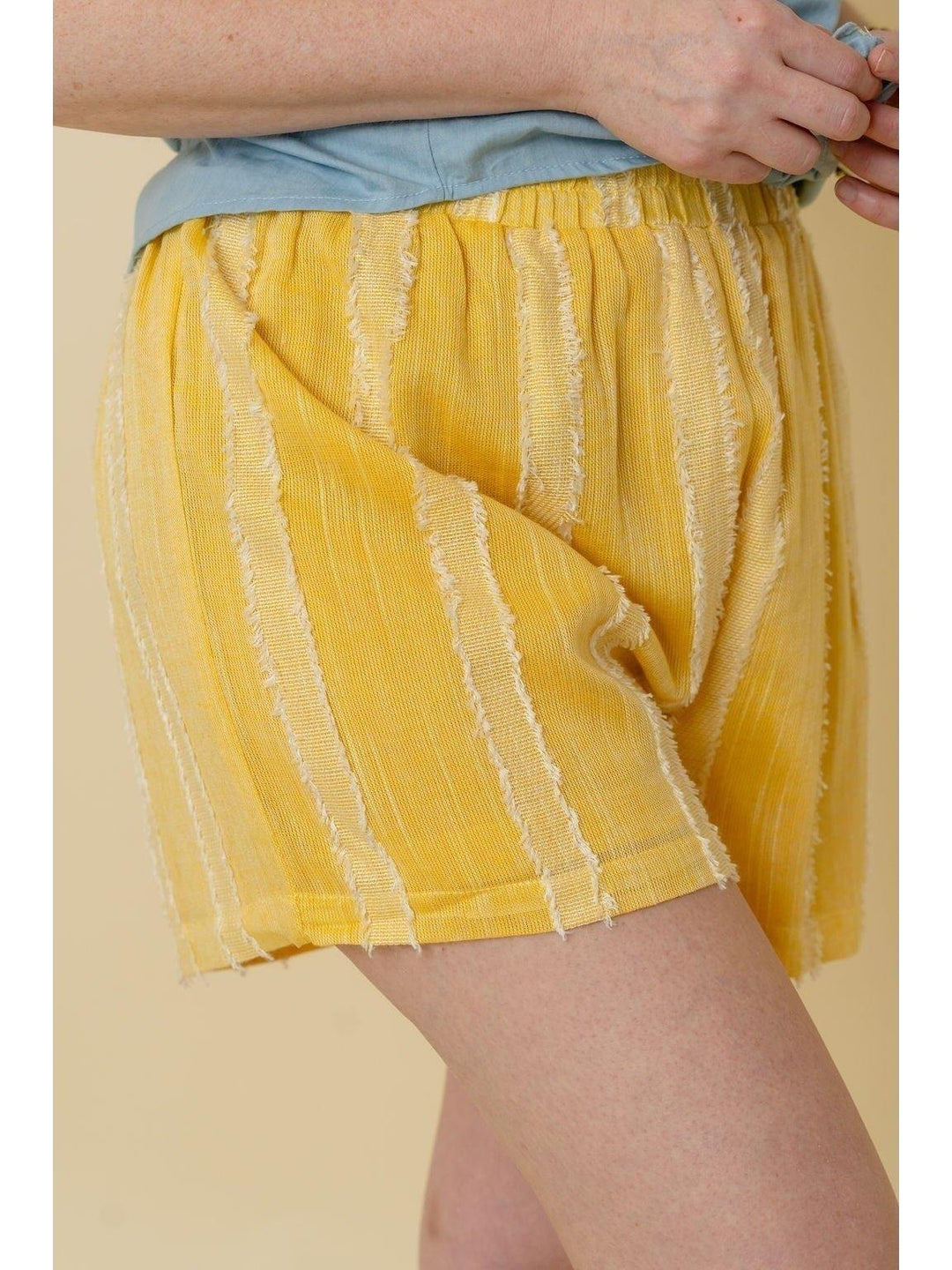 Yellow and White Striped Elastic Waist Shorts - Lolo Viv Boutique